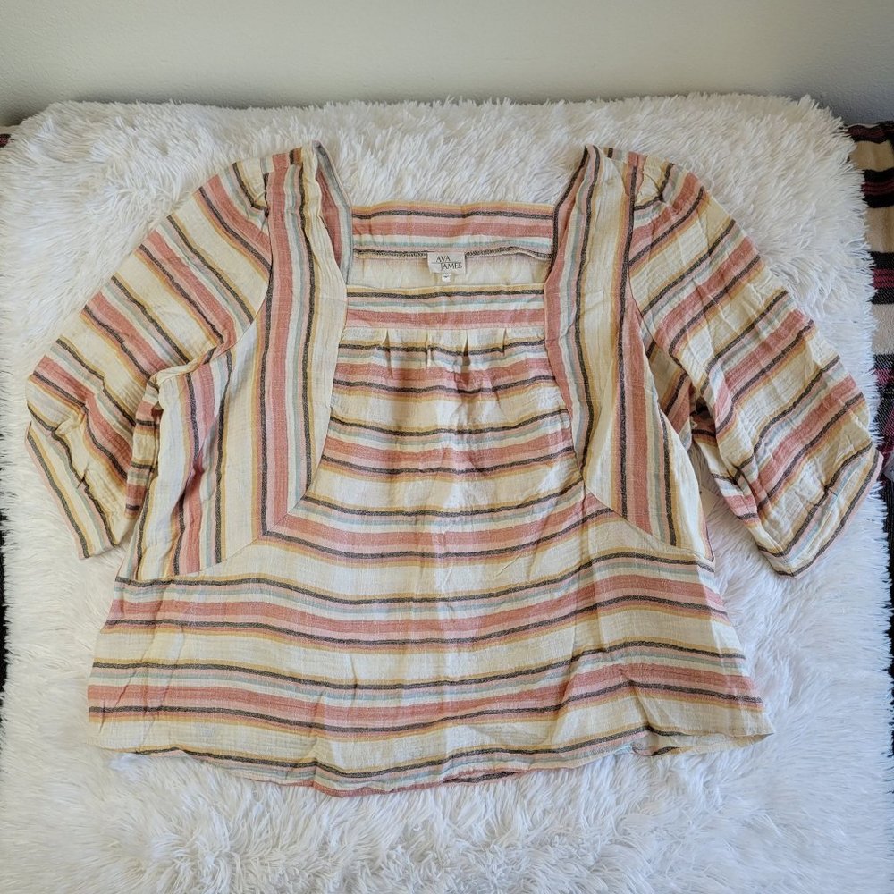 Ava James Womens Top Size 3X Plus Pink Woven Stripe NWT